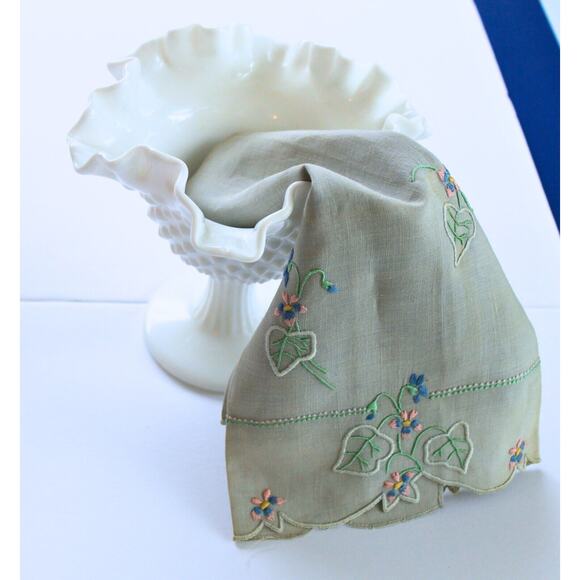 Vintage Linen Tea Towel Set 3 Cotton Floral Hand Embroidery 60's Cottagecore - Picture 11 of 12